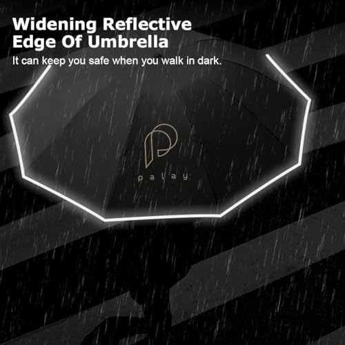 PALAY® Large Umbrella for Men Women with Reflective Strap 50 Inch Automatic Open Close Windproof Travel Folding Reinforced 10 Dual Ribs 99 UV Protection Carabiner Handle Design 3PCS PALAY® Large Umbrella for Men Women with Reflective Strap 50 Inch Automatic Open Close Windproof Travel Folding Reinforced 10 Dual Ribs 99 UV Protection Carabiner Handle Design 3PCS